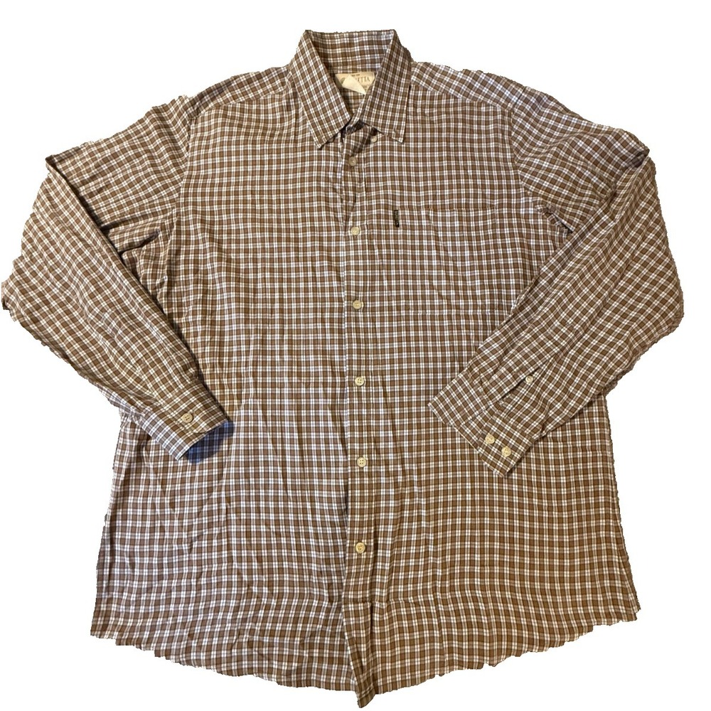 Beretta Button Down Long Sleeve Shirt Brown Plaid Men's Size L